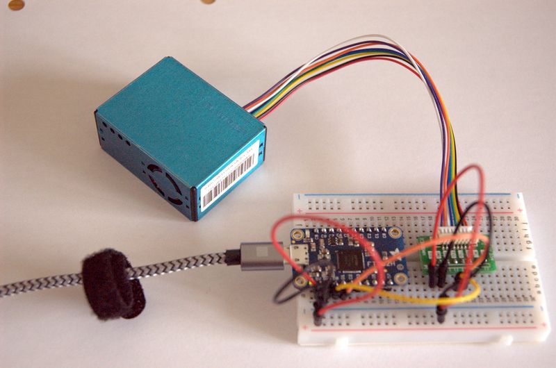 the sensor and serial breakout on the breadboard