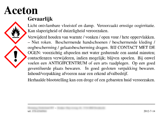 GHS label for acetone (in Dutch)