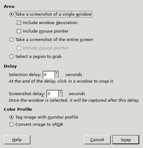 Gimp screenshot window