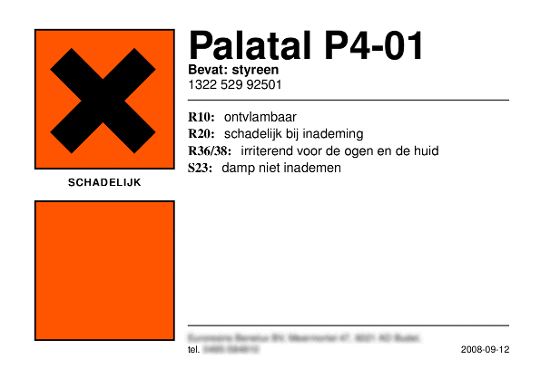 Label for a polyester resin according to 67/548/EEC Annex II