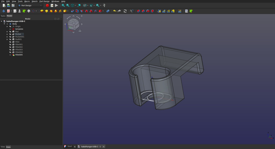 Part design in FreeCAD.